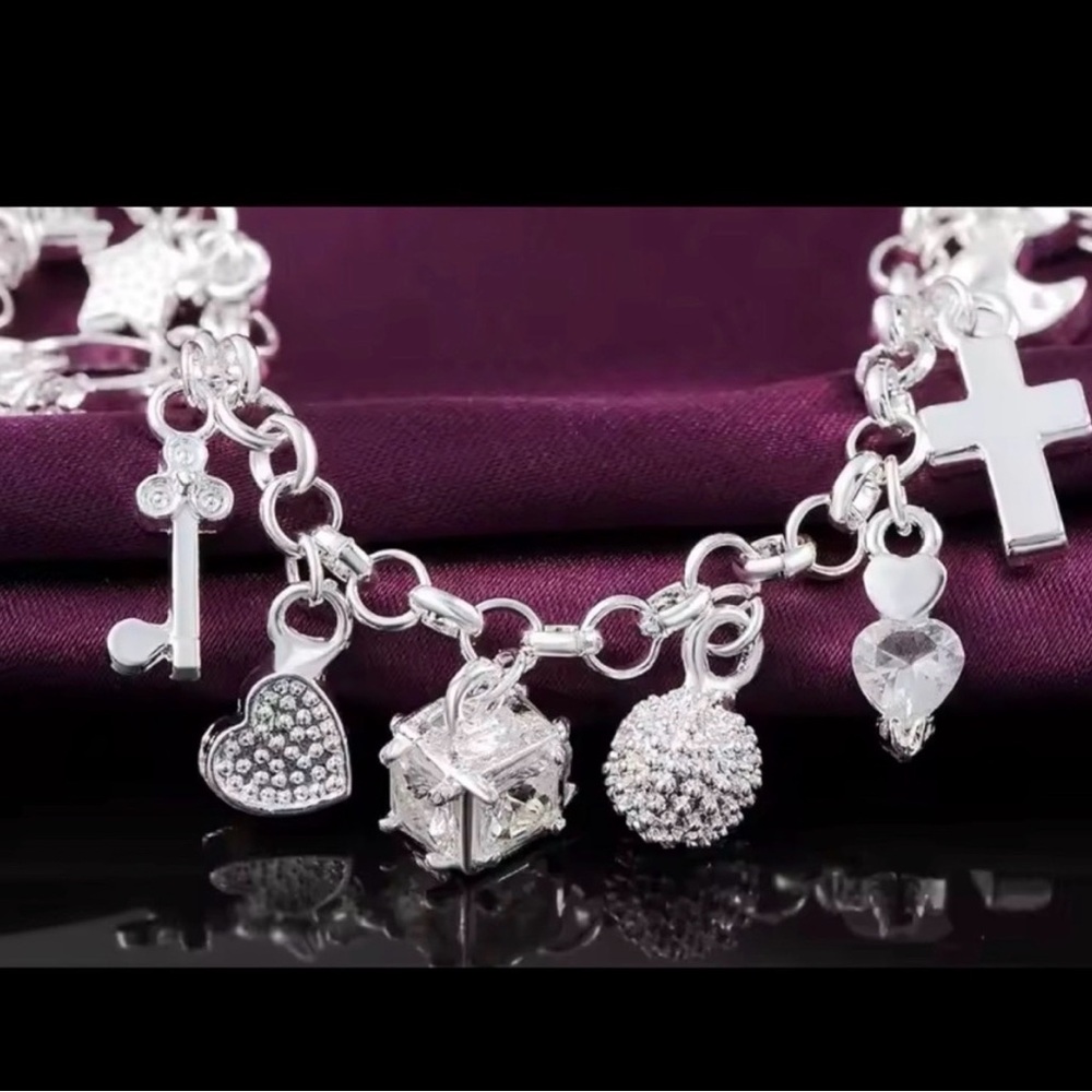 Clearance! New love cross heart charms link chain trinket silver bracelet